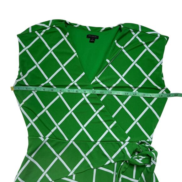 ANN TAYLOR Lattice Knit Wrap Dress Green Gray Size Small Plaid Stretch #500885 - Picture 8 of 10